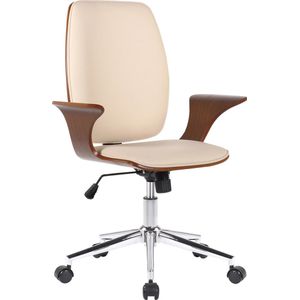 Designer bureaustoel gonzalo - beige - bruin hout - kunstleer - in hoogte verstelbaar - 42x44x101cm