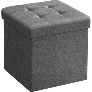 Luxe poef Jolia - Met opbergruimte - Poef - Opbergbox hocker - Zitkist met deksel - Grijs - 30x30x30cm