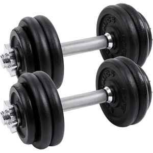 verstelbare kunststof dumbbell set - gewichten - dumbells set - dumbells verstelbaar - met aansluitende stalen buis - 2 x 15 kg - 35 x 14 cm