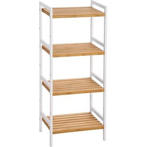 Bamboo Shelf Storm - Boekenplank - Staande Plank - 5 Planken -45x31.5x142cm - Badkamer - Keuken - Woonkamer - Natuurlijk Wit