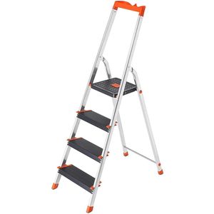 Ladder Marybeth - 4 treden - Aluminium - 12 cm brede treden - 44x83,5x143cm - Antislip - Trapladder