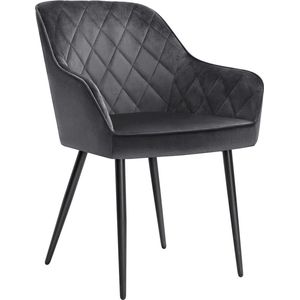 Eetkamerstoel Adrienne - Fauteuil - Met Armleuningen - Zitbreedte 49 cm - Metalen poten - Fluwelen bekleding - Draagvermogen tot 110 kg - Grijs