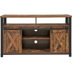 TV Kast Braylen - TV Tafel met 2 Schuifdeuren - Voor TV's t/m 60 inch - Met Verstelbare Planken - Industrieel Design - Vintage Bruin/Zwart