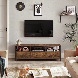 TV Kast Jose - Voor TV's tot 65 inch - Met 3 Lades - 147x40x50cm - Industrieel Design - Stalen Frame - Vintage Bruin/Zwart