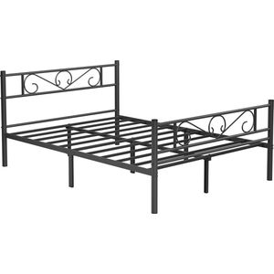 Dubbel bedframe Matias - bedframe - metalen bedframe - past op matras van 140x190cm - logeerbed voor volwassenen - kinderen - eenvoudige montage - voor kleine ruimtes - zwart