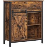 Bijzetkast Dionne - Dressoir met Planken en Lade - Keukenkast - Ladekast - Met Schuifdeuren - Landhuisstijl - Industrieel Design - Vintage Bruin/Zwart