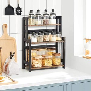 3 Tier Spice Rack Philip - Kitchen Shelf Storage Rack - Countertop - Bamboo Rack - Kitchen - Dining - Office - Vintage Brown/Black