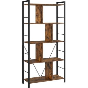 Boekenkast Topsy - 5 Tier Shelving Unit - Office Shelves - Open Shelves - Industrial Design - Living Room - Bedroom - Office - Study - Home - Office - Vintage Brown/Black