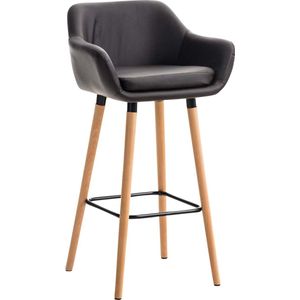 Luxe Barkruk Finnegan - Zwart - Imitatie Leder - 4-poots Onderstel - Ergonomische Barstoelen - Set van 1 - Met Rugleuning - Armleuning - Voetensteun - Voor Keuken en Bar - Gestoffeerde Zitting