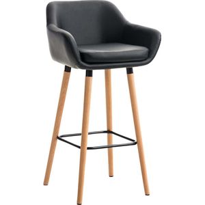 Luxe Barkruk Tatiana - Beige - Imitatie Leder - 4-poots Onderstel - Ergonomische Barstoelen - Set van 1 - Met Rugleuning - Armleuning - Voetensteun - Voor Keuken en Bar - Gestoffeerde Zitting