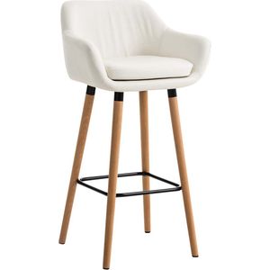 Luxe Barkruk Melle - Wit - Imitatie Leder - 4-poots Onderstel - Ergonomische Barstoelen - Set van 1 - Met Rugleuning - Armleuning - Voetensteun - Voor Keuken en Bar - Gestoffeerde Zitting