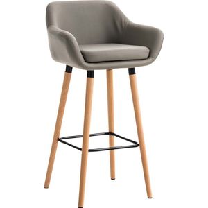 Luxe Barkruk Jennica - Grijs - Imitatie Leder - 4-poots Onderstel - Ergonomische Barstoelen - Set van 1 - Met Rugleuning - Armleuning - Voetensteun - Voor Keuken en Bar - Gestoffeerde Zitting