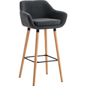 Luxe Barkruk Bella - Donkergrijs - 4-poots Onderstel - Ergonomische Barstoelen - Set van 1 - Met Rugleuning - Armleuning - Voetensteun - Voor Keuken en Bar - Gestoffeerde Zitting