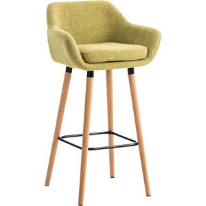 Luxe Barkruk Pedrinho - Geel - 4-poots Onderstel - Ergonomische Barstoelen - Set van 1 - Met Rugleuning - Armleuning - Voetensteun - Voor Keuken en Bar - Gestoffeerde Zitting