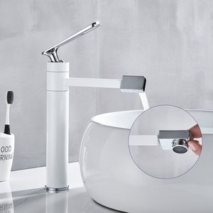 Luxe Witte Wastafel Kraan Moderne Badkamer Kraan Mengkraan Wit Wastafel Kraan Enkele Handgreep Warm En Koud Rotatie Badkamer Kraan