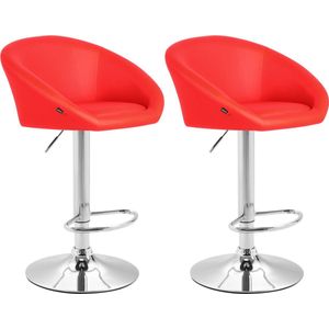 Barkruk Juanma Deluxe - Rood - Chroom - Modern Design - Rugleuning - Voetensteun - Voor Keuken en Bar - Gestoffeerde Zitting - Imitatie Leder