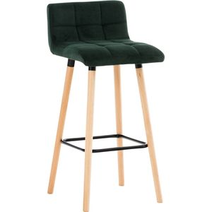 Barkruk Evelia Deluxe - Groen - Fluweel - Hout - Modern Design - 4-poots Onderstel - Rugleuning - Voetensteun - Voor Keuken en Bar - Gestoffeerde Zitting