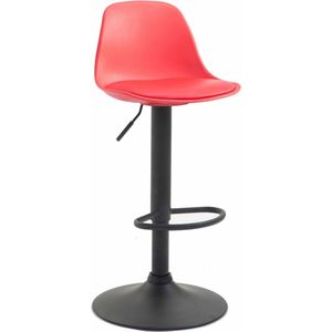 Barkruk Severiano Deluxe - Rood - Zwart - Modern Design - Rugleuning - Voetensteun - Voor Keuken en Bar - Gestoffeerde Zitting - Imitatie Leder