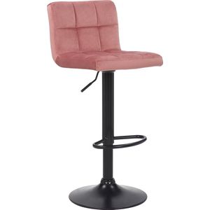 Luxe Barkruk Zachery - Roze - Zwart - Fluweel - Modern Design - Rugleuning - Voetensteun - Voor Keuken en Bar - Gestoffeerde Zitting