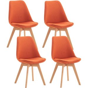 Luxe Stoel Lavern - Oranje - Beukenhout - Modern Design - Rugleuning - Set van 4 - Voor Keuken en Bar - Gestoffeerde Zitting