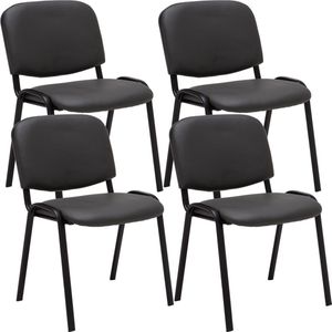 Bezoekersstoelen Sue - Zwart - Set van 4 - Imitatie Leder - Metaal Mat Zwart - 53x53x83cm - Stapelbaar - Gestoffeerde Zitting
