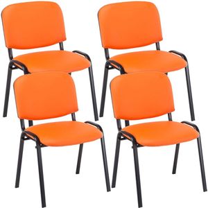 Bezoekersstoelen Parnel - Oranje - Set van 4 - Imitatie Leder - Metaal Mat Zwart - 53x53x83cm - Stapelbaar - Gestoffeerde Zitting