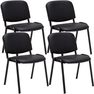 Bezoekersstoelen Irma - Zwart - Set van 4 - Imitatie Leder - Metaal Mat Zwart - 53x53x83cm - Stapelbaar - Gestoffeerde Zitting