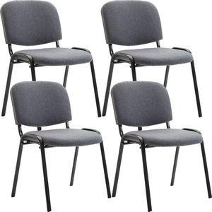 Bezoekersstoelen Melyssa - Grijs - Set van 4 - Imitatie Leder - Metaal Mat Zwart - 53x53x83cm - Stapelbaar - Gestoffeerde Zitting