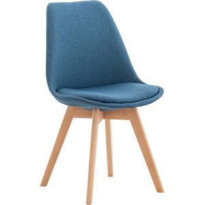 Eetkamerstoel Kinge - Comfortabele Stoel - Gestoffeerde Zitting - Modern Design - Houten Poten - Blauw