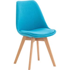Eetkamerstoel Nicanor - Comfortabele Stoel - Gestoffeerde Zitting - Modern Design - Houten Poten - Blauw