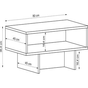 Salontafel Mert - 36,4x80x45 cm - Wit en Marmer Zwart - Modern Design - Spaanplaat