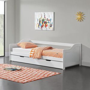 Slaapbank Diethard - Tienerbed Met Uitschuifbed - 90x200cm - Mat Wit - Ruimtebesparend - Spruce Hot - Plywood