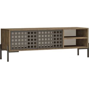 TV Kast Rainer - TV meubel - TV meubel - 144x40x49cm - eiken grijs en antraciet - 2 opbergvakken - decoratieve kast