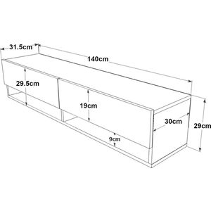 TV Kast Maddox - TV Meubel - TV meubel - 2 Opbergvakken - 140x31,5x29,5cm - Houtkleurig en Wit - Sierkast