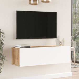 TV Kast Galilea - TV Meubel - TV meubel - 100x31.5x29.5cm - Houtkleurig en Wit - Spaanplaat - Sierkast
