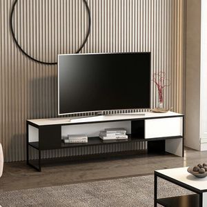 TV Kast Zaiden - 150x35x42 cm - Wit en Zwart - Spaanplaat en Metaal - Modern Design