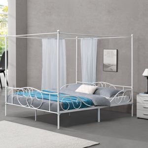 Metalen Hemelbed Beaumont - Met Bedbodem - 180x200 cm - Wit - Stabiel Frame - Minimalistisch Design