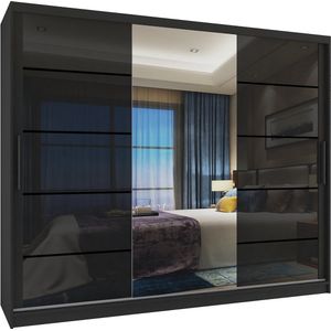 Kledingkast glans 235 cm met spiegel lades Zwart Glans
