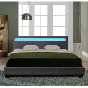 Houten Bed Mica - Stof - LED verlichting Bedbodem - 180x200 - Donkergrijs - Modern Design