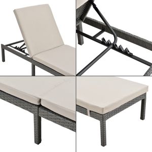 Ligbed Jaco - Ligbed - Zonnebed - 198x60x27 cm - Beige en Dakr Grey - Staal, Polyrattan en Stof - Verstelbare rugleuning