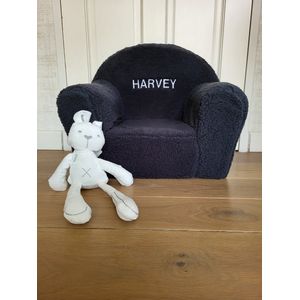 antraciet Teddy stoel met geborduurde naam/teddy kinder-huisdier fauteuil/stoel voor kids of huisdier