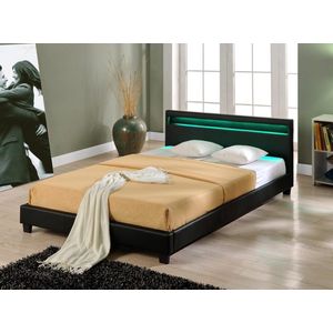 Bed Mariska - met LED verlichting - Bedbodem - 140x200 cm - Zwart - Modern Design
