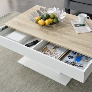 Salontafel Roselyn - Met Opbergruimte - 110x60x40 cm - Eiken en Wit - Spaanplaat - Stijlvol Design