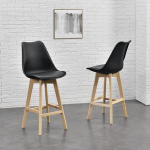 Barkruk Raymond - Set van 6 - Imitatieleer en Beuken - 105x48x58 cm - Zwart - Modern design