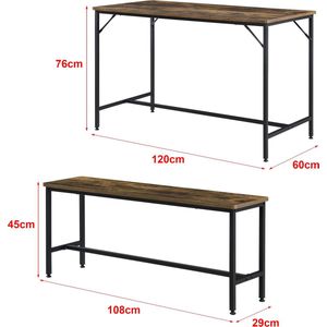Eetkamerset Paula - Eettafel met zwarte en houtkleurige banken - Staal en spaanplaat - Modern design