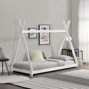 Kinderbed Jacinto - Tipi - Grenen - Met bedbodem - 90x200 cm - Wit - Jongensbed - Meisjesbed - Leuk Design