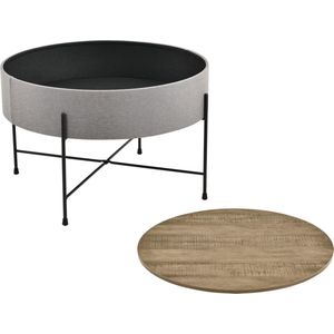 Salontafel Sofia - Opbergtafel - 40x60 cm - Houtgrijs en zwart - Spaanplaat, stof en metaal - Modern design