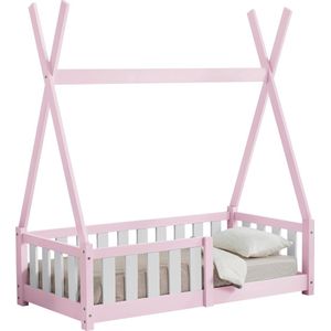 Kinderbed Janvier - Tipi - Grenen - Met valbeveiliging - 70x140 cm - Roze - Voor meisjes - Voor jongens - Voor kinderen