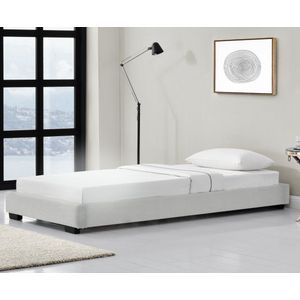 Houten Bed Osvaldo - Laag - Imitatieleer - Met bedbodem - 90x200 cm - Wit - Klassiek Design