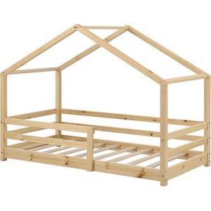 Kinderbed Claudinho - Huisbed - Met Valbeveiliging - 80x160 - Houtkleurig - Grenen - Voor meisjes - Voor jongens - Voor kinderen